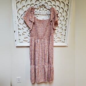 Ditsy Smocked Floral Peach Flowy Dress NWOT